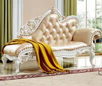 Chaise longue de luxe en bois massif européen avec détails sculptés à la main en cuir véritable, style français, canapé inclinable pour villa