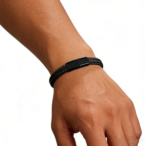 Pulsera Magnética de Acero Inoxidable y Cuero, Hecha a Mano, Tejida, Regalo para Hombre, Joyería Grabada, Origen Yiwu - Product Image 2