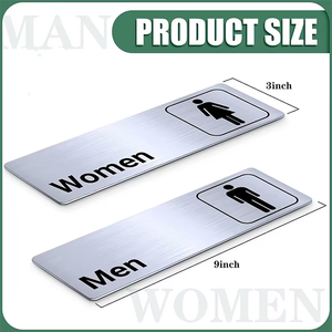 Panneaux de toilettes modernes en aluminium brossé personnalisés - Panneaux de porte de salle de bain pour hommes et femmes - Panneaux de toilettes durables conformes à la norme ADA - Product Image 2