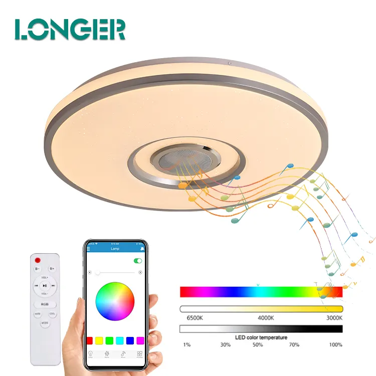 Music APP Control 36W Led Ceiling Lamp Bedroom Smart LED Ceiling Light RGB PVC Iron Ce White Contemporary 80 Round 70 2 Years