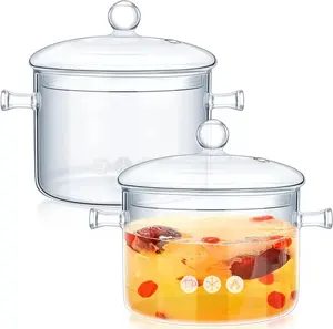 وعاء طهي من زجاج البورسليكات السميك المقاوم للحرارة مع غطاء لحساء الوعاء