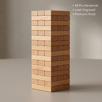Jeu de table géant d'extérieur Tour de blocs en bois de hêtre massif pour 48 pièces, blocs gravés au laser personnalisés, éducatif et familial