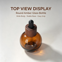 Flacon compte-gouttes en verre ambré rond de 30 ml avec bouchon en bois pour huile essentielle, huile capillaire, sérum facial, emballage en verre