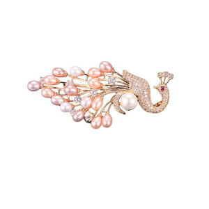 5mm Water Drop Shaped Freshwater Pearl Brooch <b>Peacock</b> Style with Copper Alloy Inlaid Zircon Pins for Chest Flower Arrangements - Product Image 3