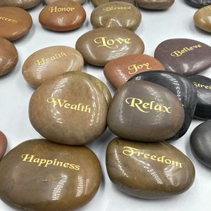 Piedras Naturales Grabadas Yuhua de 2-3cm y 3-5cm, Ovaladas, Pulimentadas con Lámina de Oro, Texto Personalizable para Decoración y Regalos - Product Image 3