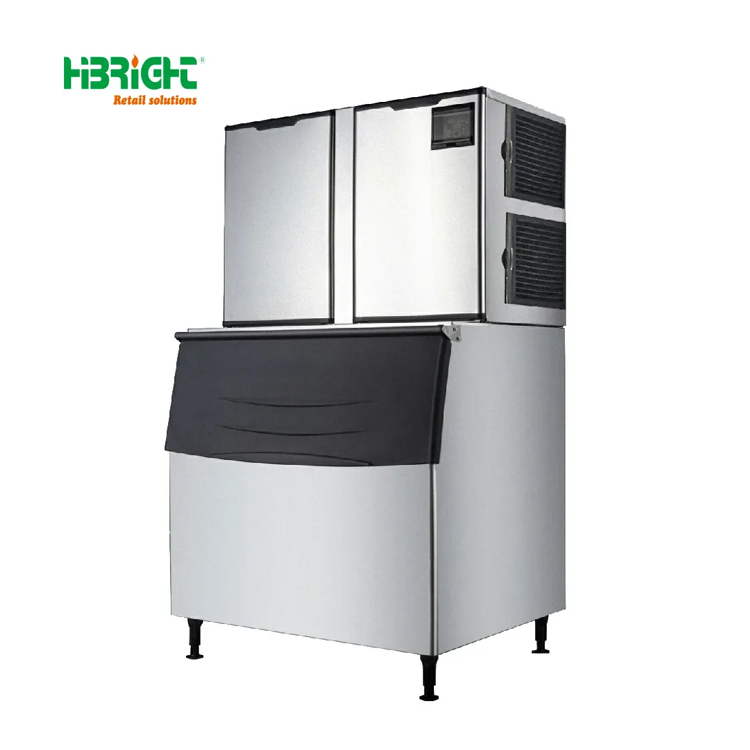 680Kg/24h Cube Modular Type Smart LCD Panel Commercial Ice Maker Machine with Storage Bin