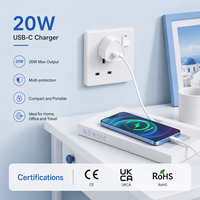 Vente directe usine – Chargeur mural électrique 20W PD avec prise UK Type-G, adaptateur d'alimentation USB-C à charge rapide, logo personnalisé OEM pour smartphone OTP