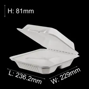 Umwelt freundliches biologisch abbaubares Zuckerrohr 1 3-fach Clamshell-Box herausnehmen Hochleistungs-9-Zoll-Lebensmittelbehälter Bagasse Clam Shell