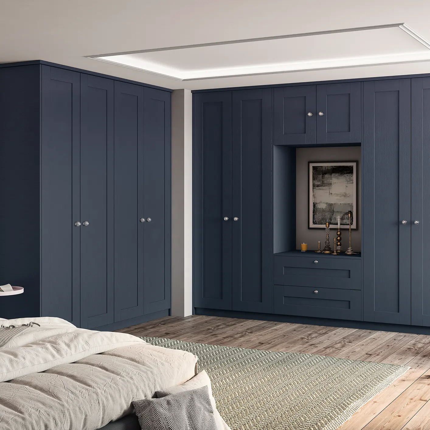 Aangepaste Modulaire Mdf Kleding Kasten Hoge Kwaliteit Blauwe Slaapkamer Closet Garderobe Kasten Opslag Meubels