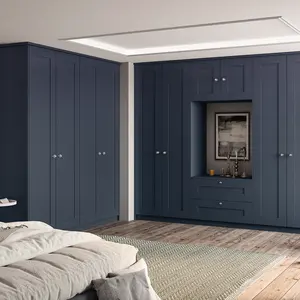 Customized Modular mdf Clothes Cupboards High Quality Blue Bedroom Closet Wardrobe Cabinets Storage Furniture