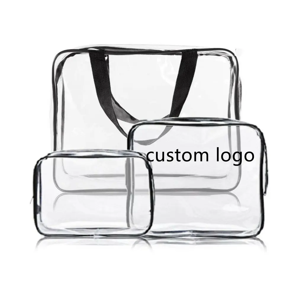 Custom logo Water proof zipper makeup organizer pouches travel wash pvc 3 in 1 makeup cosmetic bag set
