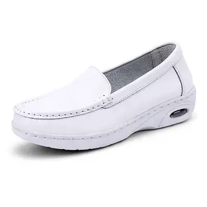 Cheap Comfortable Genuine Split Leather Hospital Nurse Shoe Anti Slip White Nursing Shoes For Ladies