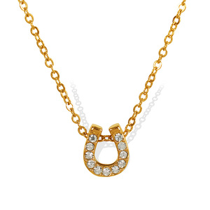 Collar con Colgante de Herradura Chapado en Oro con Piedras de Circonia Cúbica, Cadena Clásica, Unisex, para Uso Diario - Product Image 5