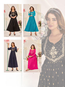 Rayonne élégante à la mode Anarkali Kurti avec travail imprimé et brodé parfait pour la fête et toutes les occasions - Product Image 6