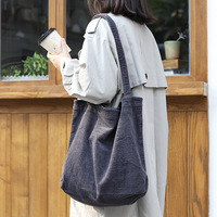 Tas Belanja Persegi Terbuka Kapasitas Besar Gaya Korea, Tas Tangan Kanvas Artistik Kasual, Tas Selempang Ganda Vintage Sederhana