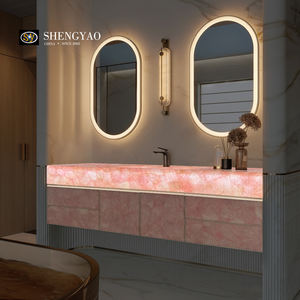 高級バックライトデザイン天然宝石クォーツ半透明石浴室バニティカウンターシンク付き - Product Image 1