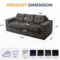 Benutzer definierte knochen lose Sofa Couch grau komprimierte 3-Sitzer Cord Stoff Sofa Günstige 3-Sitzer Wohnzimmer Cord Boden Futon Sofas