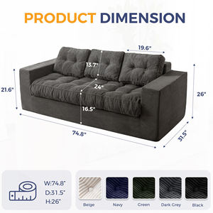 Tùy Chỉnh Không xương Sofa Ghế Màu Xám Nén 3-Chỗ Ngồi Vải Nhung Vải Sofa Giá Rẻ 3 Chỗ Ngồi Phòng Khách Vải To Thu Sàn <span class=keywords><strong>Futon</strong></span> Ghế Sofa - Product Image 2