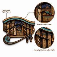 Boîte à ombres 3D à plusieurs niveaux, motif Œil d'Horus |   Artisanat du Temple Égyptien en Contreplaqué de Peuplier Découpé au Laser |   Vente en gros OEM pour la maison et le bureau |   Certifié FSC CPSC
