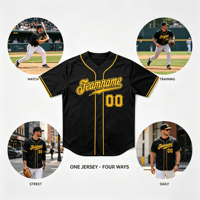 Maillot de baseball noir et jaune personnalisé, fabrication directe d'usine OEM ODM, boutonné pour équipe