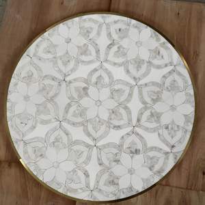 Mosaïque de marbre personnalisée noir et blanc, motif floral, design classique, <span class=keywords><strong>tapis</strong></span> de marbre - Product Image 3