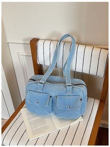 Sac sous le bras bleu clair vintage en jean, fermeture boutonnée, doux et pliable, style coréen frais, pour le travail et les trajets quotidiens - Product Image 6