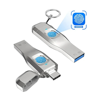 Clé USB 2-en-1 2 Go 256 Go avec lecteur d'empreintes digitales et interface Type-C pour mobile, PC, TV, jeux, caméra - Interface métallique durable - Nouveau