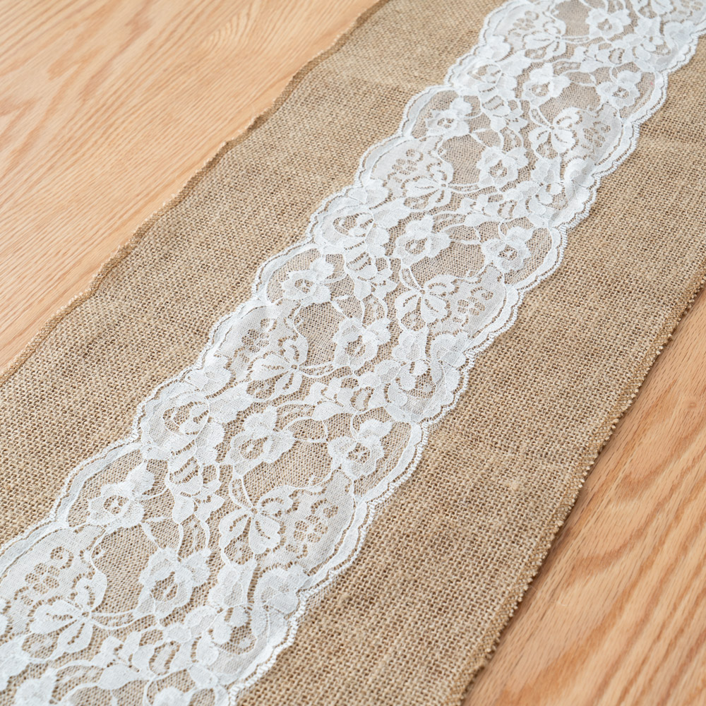 Белый кружевной отцентрованный светло-коричневый натуральный джутовый стол Hessian Декор Сельский деревенский мешковины для свадьбы
