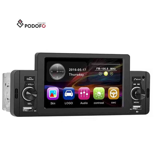 Podofo 5" Single Din Car Stereo with Carplay & Android Auto Car Radio Autoradio Car MP5 Player BT FM USB Fast Charge Head Unit