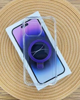 Étui Transparent Durable avec Anneau Magnétique et Support Béquille Couleur Unie pour iPhone 13 14 15 16 17 18