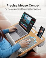 Support d'ordinateur portable réglable en bois avec coussin et compartiments de rangement, portable pour bureau à domicile, adapté aux adultes et étudiants, convient aux tablettes de 14 à 17 pouces
