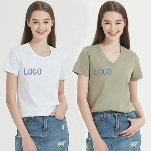 <span class=keywords><strong>T</strong></span>-shirts pour femmes à col en V en coton à fibres longues de haute <span class=keywords><strong>qualité</strong></span> avec logo personnalisé, vêtements de sport, <span class=keywords><strong>t</strong></span>-<span class=keywords><strong>shirt</strong></span> de travail <span class=keywords><strong>blanc</strong></span> classique pour femmes - Product Image 1