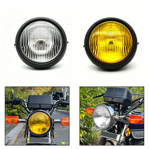 Phare rond rétro de 7 pouces pour moto, pour Harley CG GN Benelli Leoncino, phare avant universel, noir chromé, jaune clair - Product Image 3
