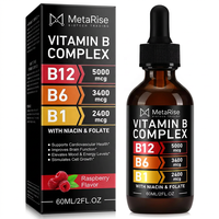 60 ml de méthylcobalamine, complexe B liquide en gouttes, supplément de vitamines B12 et B6 pour l'énergie, le cerveau et le cœur, sans gluten, végétalien, pour adultes