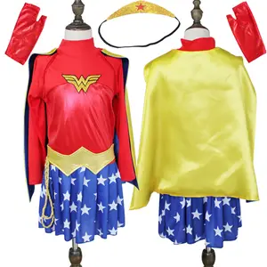 2024 Halloween Wonder Women Cosplay Children's Costume Superhero Girls Cape Cloaks Dress Up Suit For Girls