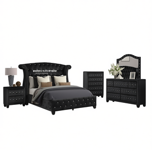 Set da camera da letto in legno Full Size 5 pezzi Sophia in collezione tappezzeria nera - Product Image 1