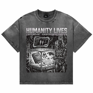 T-shirts Oversize en Coton Délavé Effet Usé 2026, Personnalisés avec Imprimé Graphique Loup Punk, Manches Courtes, Col Rond, Respirants, pour la Vente en Gros - Product Image 1