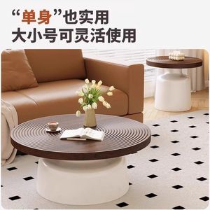 <b>Round</b> Coffee <b>Table</b> Wood Top <b>White</b> Base Modern Minimalist Design Living Room Furniture - Product Image 2
