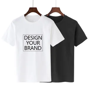 Toptan tshirt customizer-Toptan erkek % 100% pamuk boş düz tshirt özel yüksek kaliteli baskılı Logo siyah t shirt
