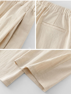 Pantaloni da Donna in Cotone e <span class=keywords><strong>Lino</strong></span>, Taglia Grande, Gamba Larga, Vita Alta Elastica, Pantaloni Lunghi in <span class=keywords><strong>Lino</strong></span> a Gamba Dritta - Product Image 2