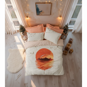 Juego de Funda Nórdica Doble de Lujo Cotton Box Maritime, Tamaño King, 4 Piezas, Diseño Puesta de Sol Escénica, Color Salmón, para el Hogar, para Ropa de Cama Navideña - Product Image 3
