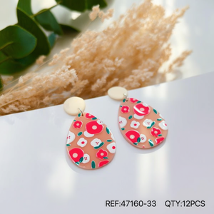 Orecchini a goccia con motivo floreale rosa con fiori bianchi e rossi per donna, set di gioielli alla moda da 12 pezzi - Product Image 3
