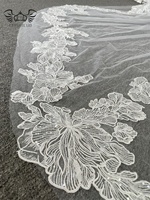 Voile de mariée Feishiluo en polyester 100% ivoire, monocouche, style cathédrale, 3,5 mètres de long, avec applique florale en dentelle et peigne