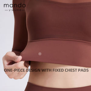 جديدة فريدة من نوعها طويلة الأكمام تصميم شبكة ثابتة بطانة حمالة صدر رياضية أعلى مخصصة للنساء صالة ألعاب رياضية بيلاتيس تشغيل التدريب اليوغا أعلى - Product Image 4