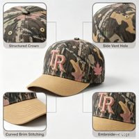 Casquette de baseball camouflage brodée personnalisée de haute qualité, vente en gros, pour sports de plein air et chasse, structurée, 6 ou 5 panneaux, style trucker, avec fermeture snapback