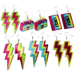 Hip Hop Shiny Acrylic Pendant <strong>Earrings</strong> Vintage Era Lightning Elements Radio <strong>Tape</strong> Styled <strong>Earrings</strong> for Women - Product Image 1