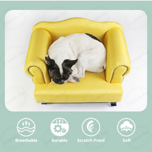 Sofá de lujo suave para mascotas, cama cómoda de cuero con marco de madera - Product Image 3