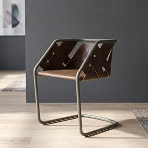 Silla de Comedor Ajustable de Hierro Industrial y Cuero Genuino, Diseño Rústico Antiguo, Muebles para el Hogar, Hotel y Cocina - Product Image 2