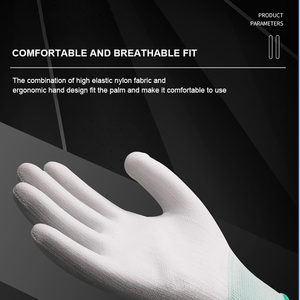 Белые перчатки с покрытием из ПУ, с антистатическим дышащим покрытием из углеродного волокна, защитные рабочие перчатки с нейлоновой хлопковой подкладкой, латексный материал - Product Image 6