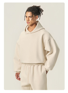Sweat à capuche épais 100 % coton, broderie personnalisée du logo, 400 g/m², en molleton bouclette vierge, coupe carrée, court et oversize pour homme - Product Image 4